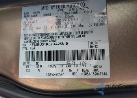 2007 Ford Explorer Sport Trac Xlt from USA, damaged, VIN 1FMEU31K87UA25819